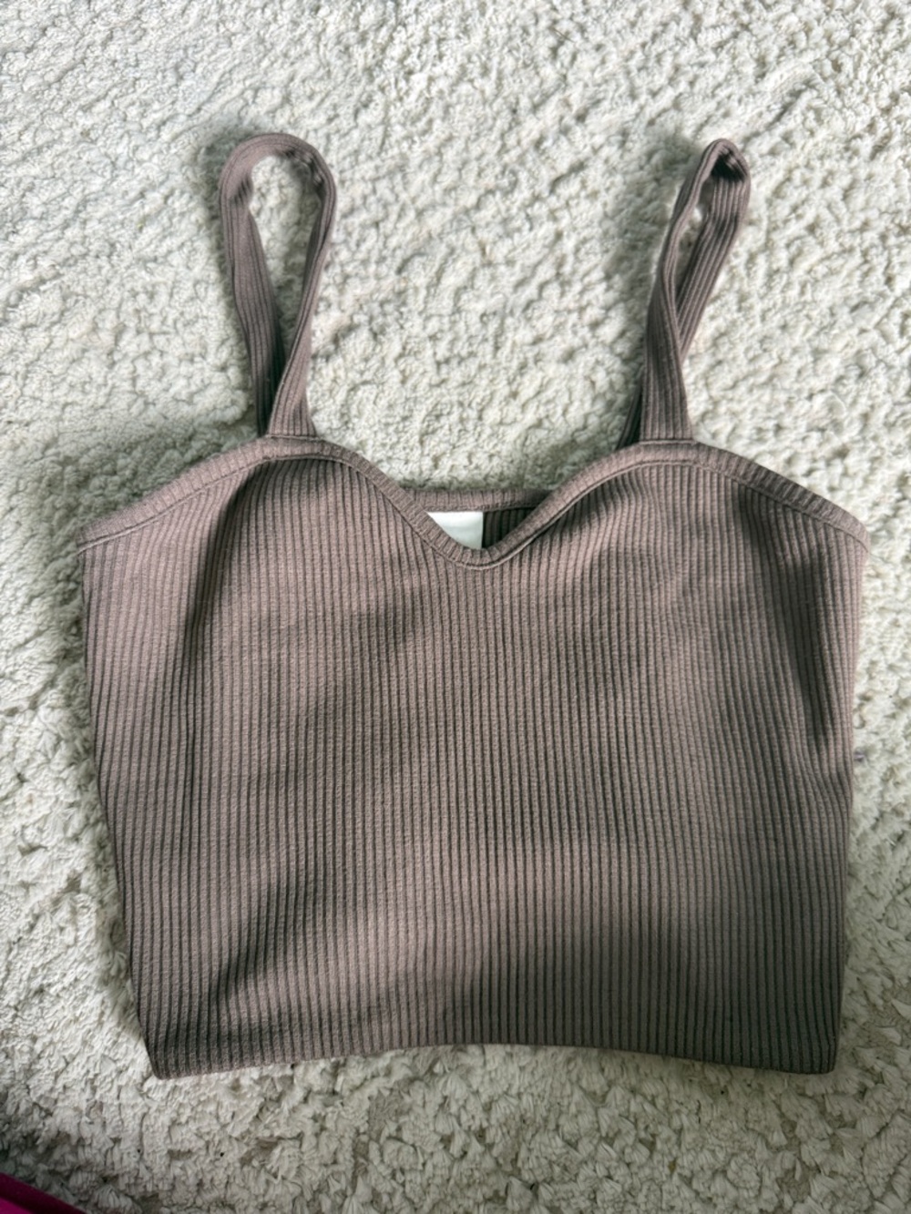 H&M XS Ribbed V-Neck Crop Tank Top - Taupe